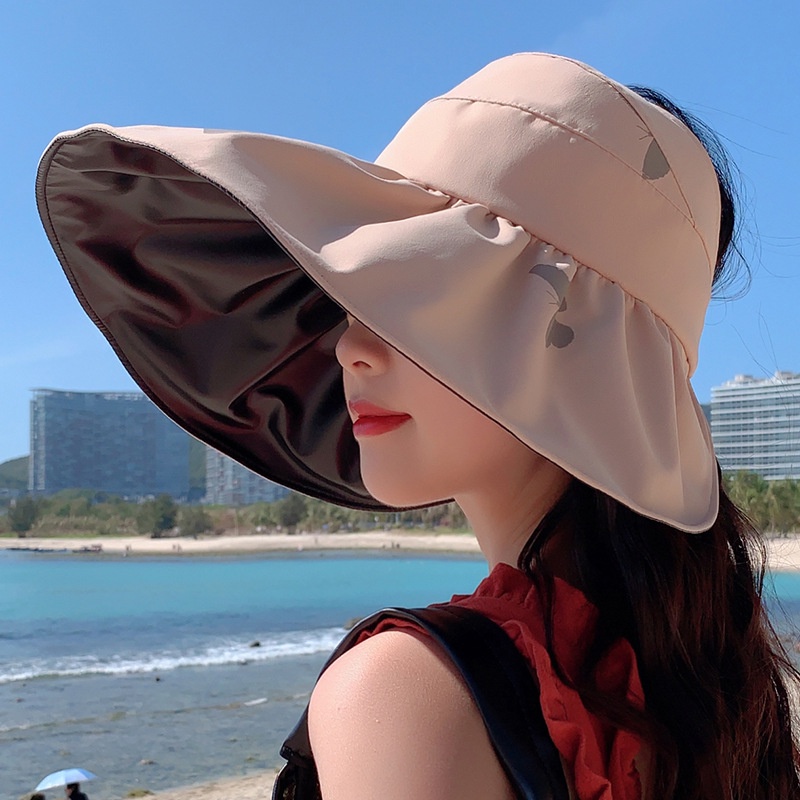 Vinyl Butterfly Velcro Hollow Top Hat Female Korean Summer Sunscreen ...