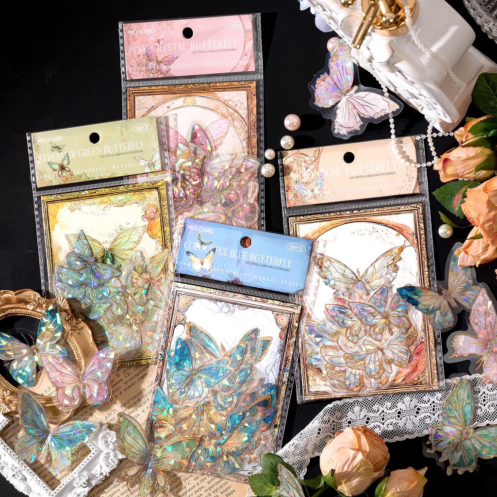 Journamm 20pcs/pack PET Aesthetics Butterfly Stickers Laser Gold DIY ...
