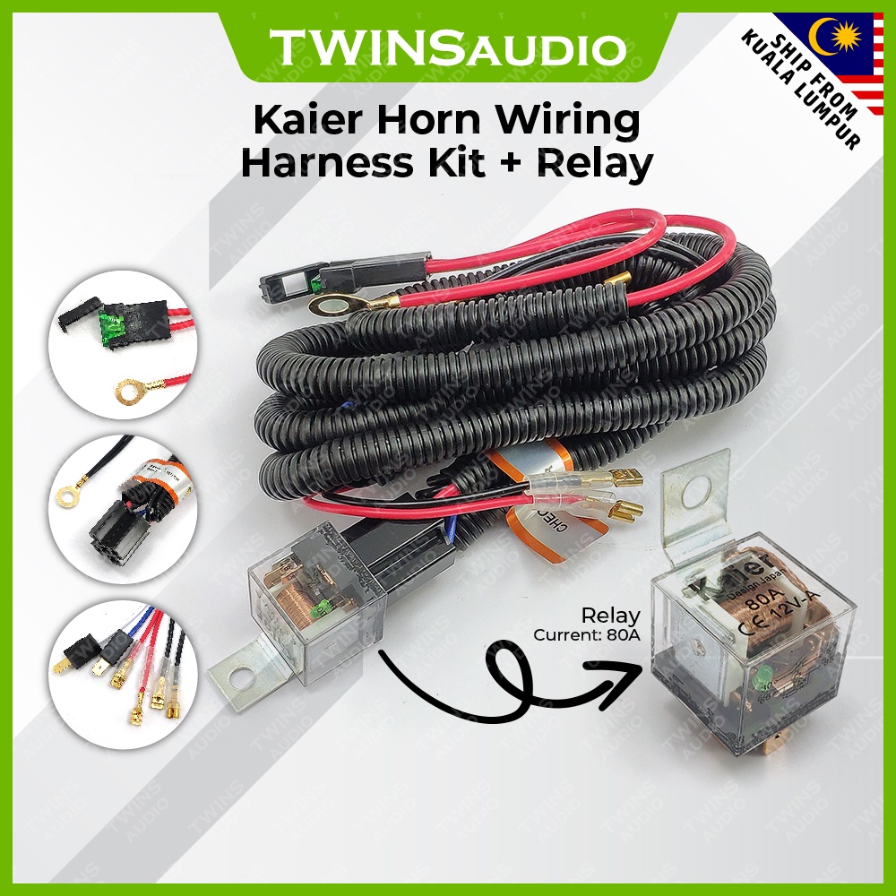 Kaier Plug and Play Horn Wiring Harness Kit for Car Truck 80A Relay Double Horn Wiring Harness