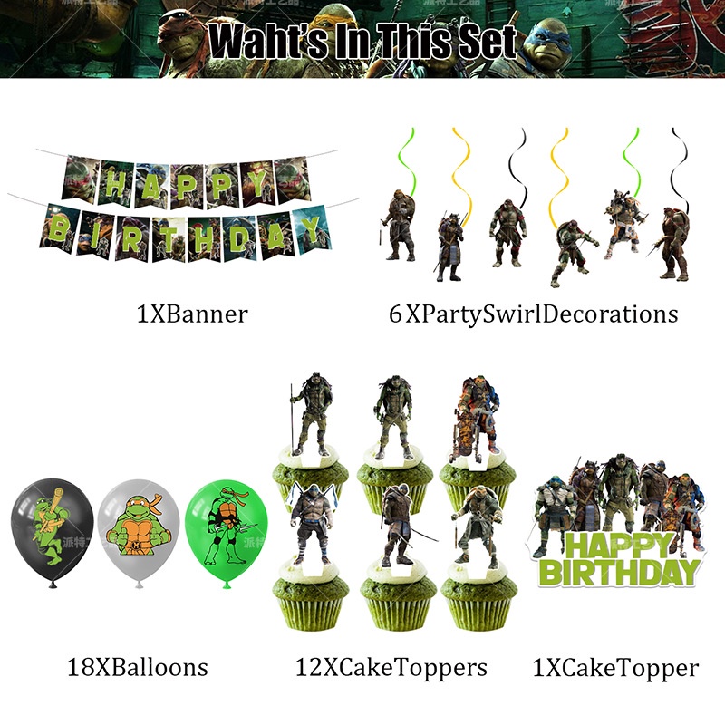 Jom Party Ninja Turtle Theme Birthday Decorations Cake Topper Hari Jadi ...