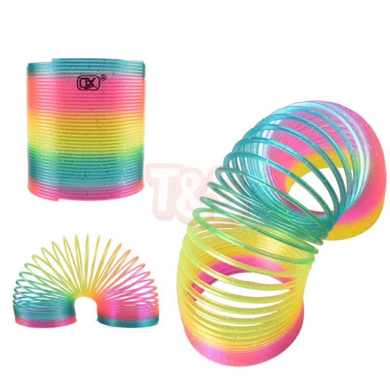 Mini Plastic Slinky Rainbow Spring Classic Toy Colorful Magic Mini Plastic Circle Folding