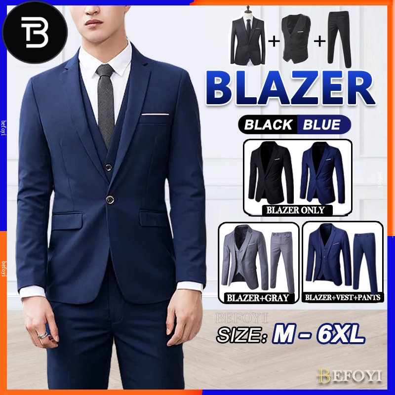TRB 3-Piece Set Men Blazer Set Suit Formal Business Wedding Korean ...