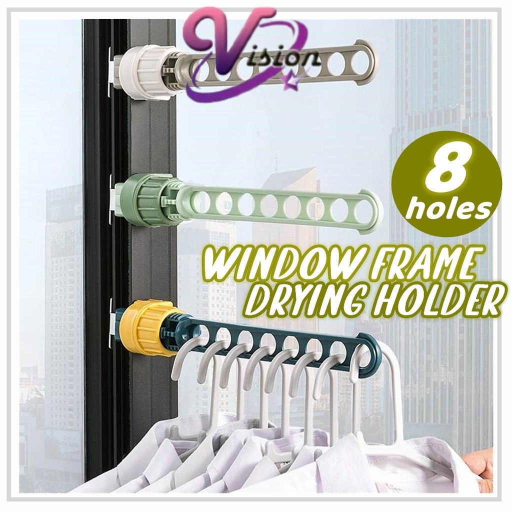 (8 HOLE) Hanging Drying Rack Window Frame Plastic Space Saving ...