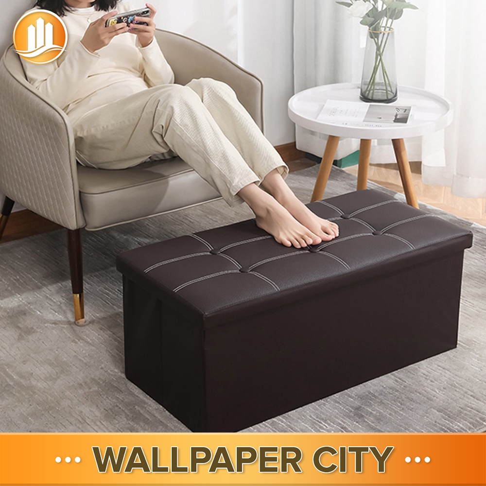 WPC Ottoman Rectangular Storage Stool Sit Sofa Folding Box Chair 80L