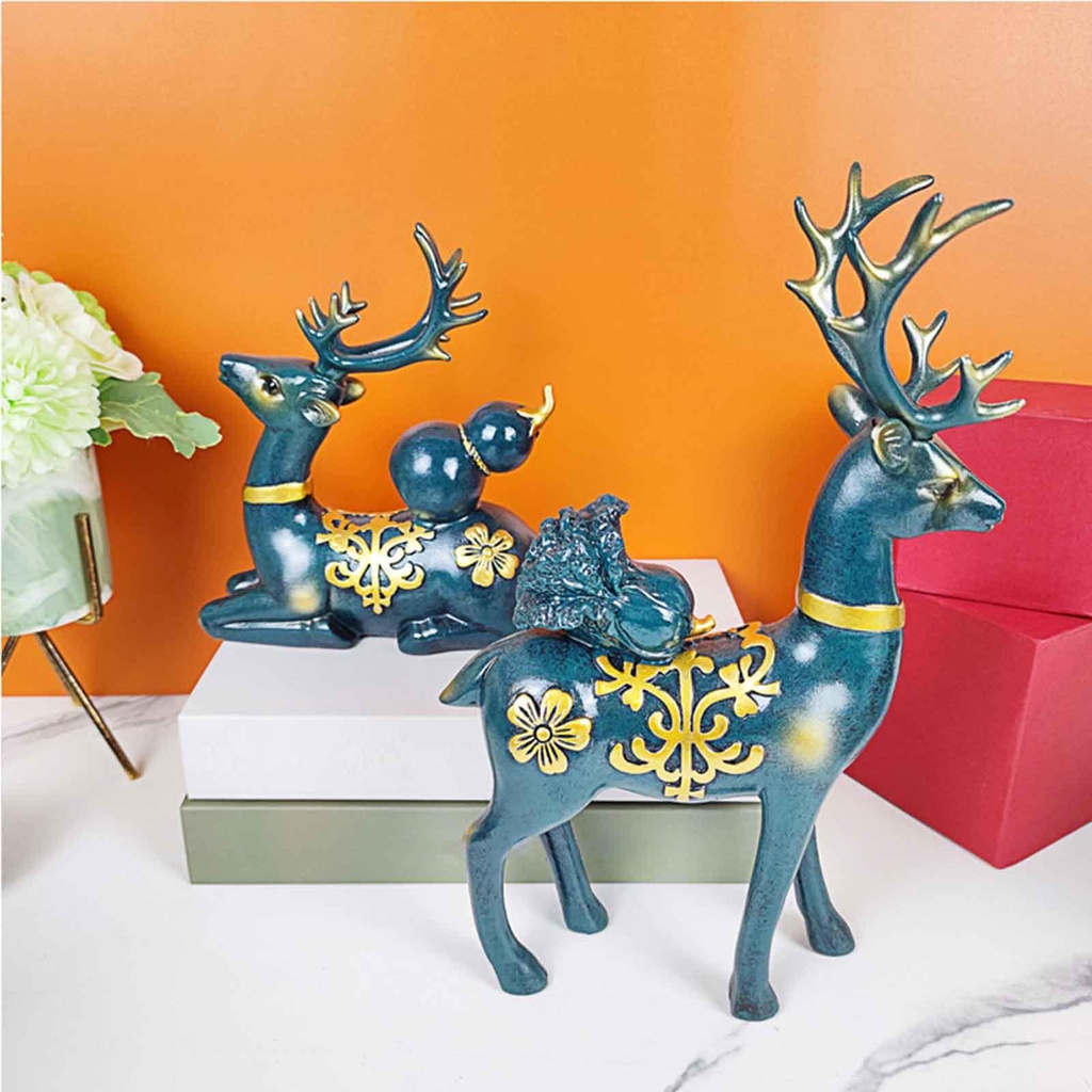 2x Resin Reindeer Figurines, Deer Elk Statues, Crafts Animal Figures