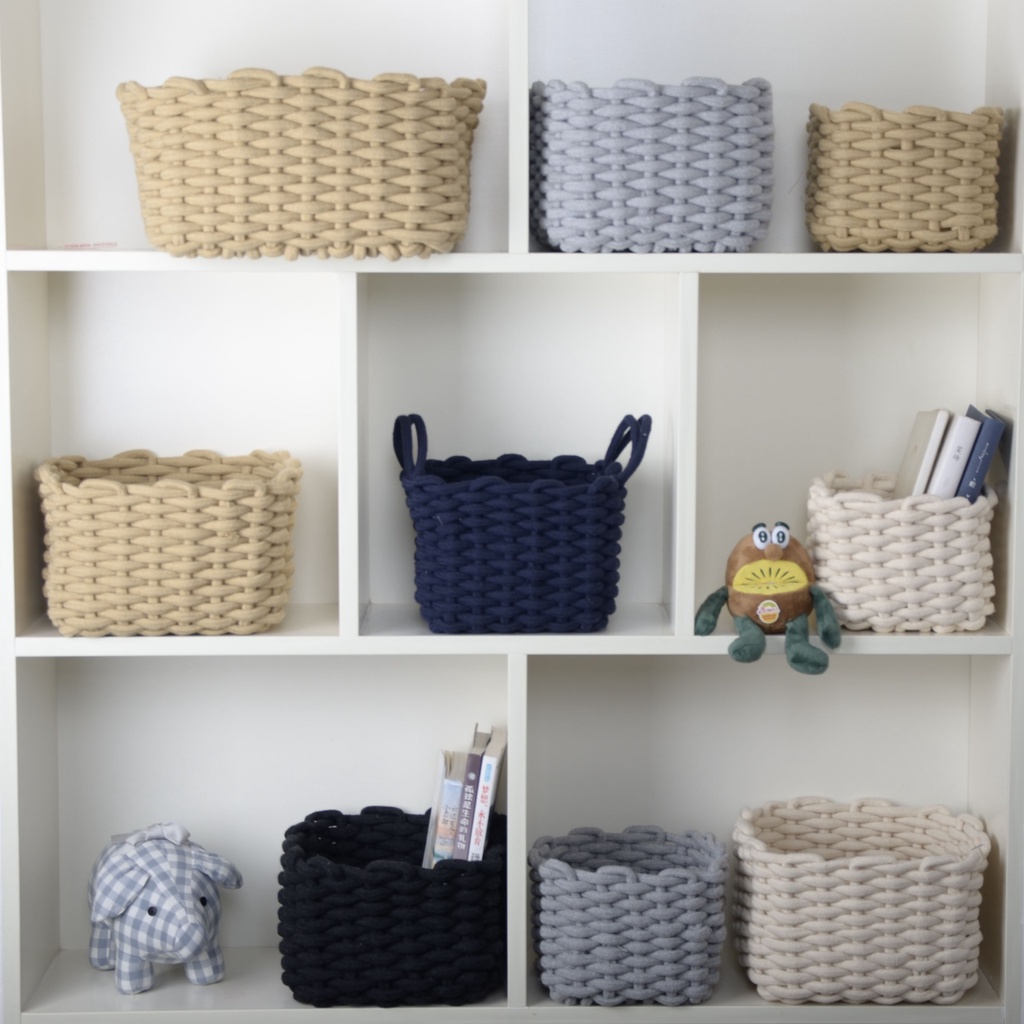 Hand-knitted coarse cotton thread storage box simple wind debris ...