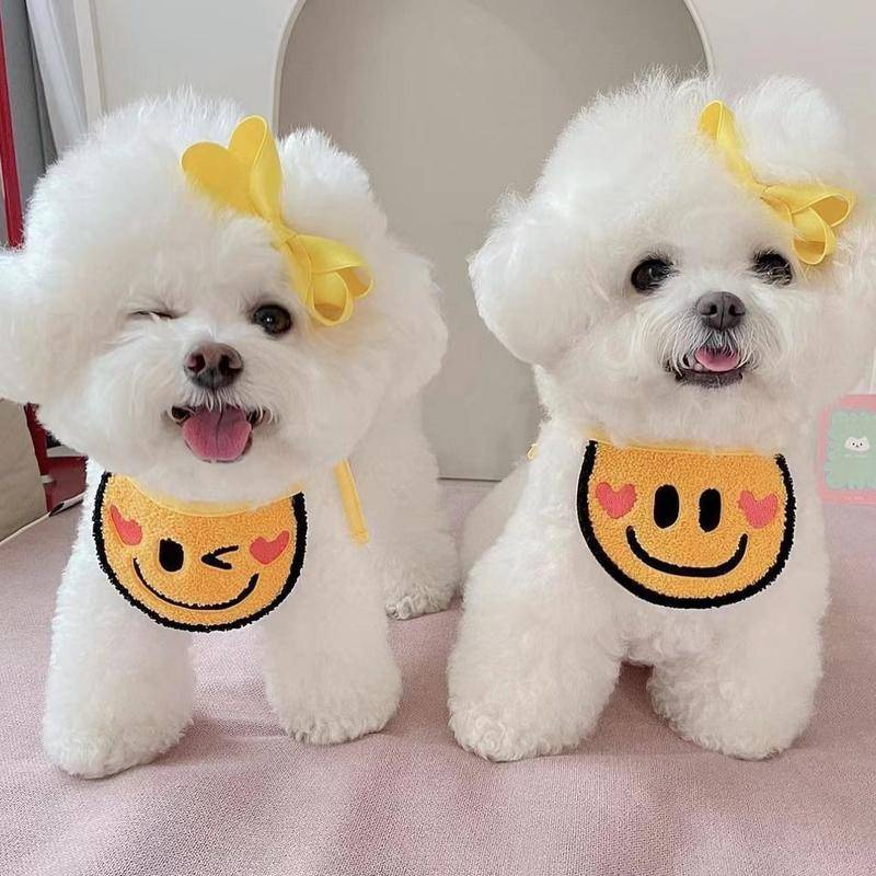 Pet Bib Cat Drool Towel Korean Ins Dog Cute Yellow Smiley Face Bib Pet