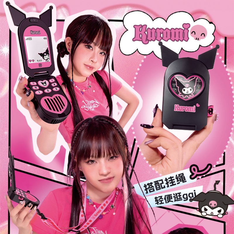 2023 New Sanrio Kuromi Flip Mobile Phone Fan Anime Cartoon Y2k Kuromi