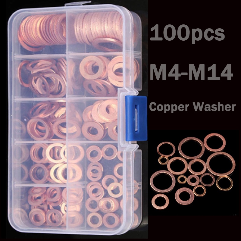 Pcs Copper Washer Gasket Nut And Bolt Set Flat Ring Seal Assortment