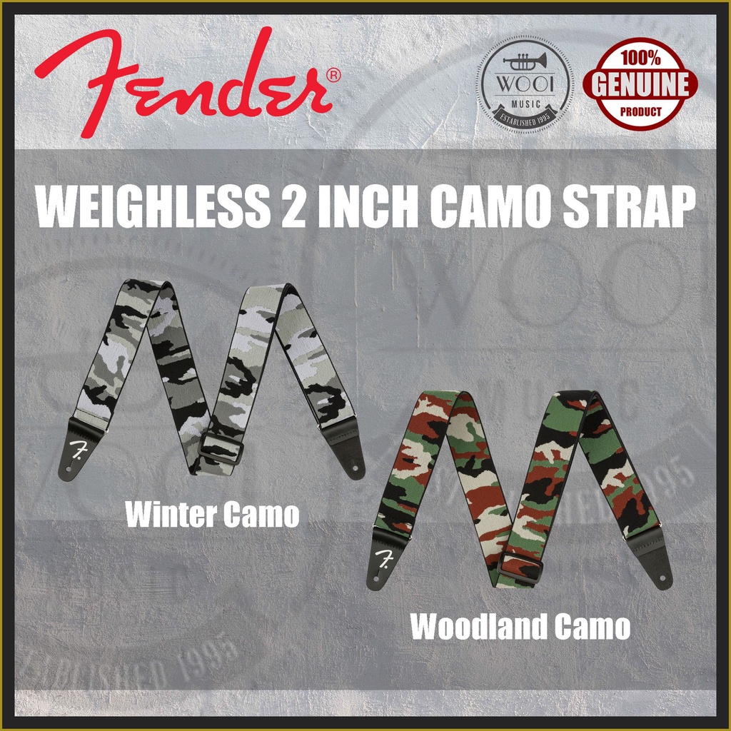 Tra Collo Chitarra Fender Camo Strap - Mimetico Invernale Larghezza 5cm