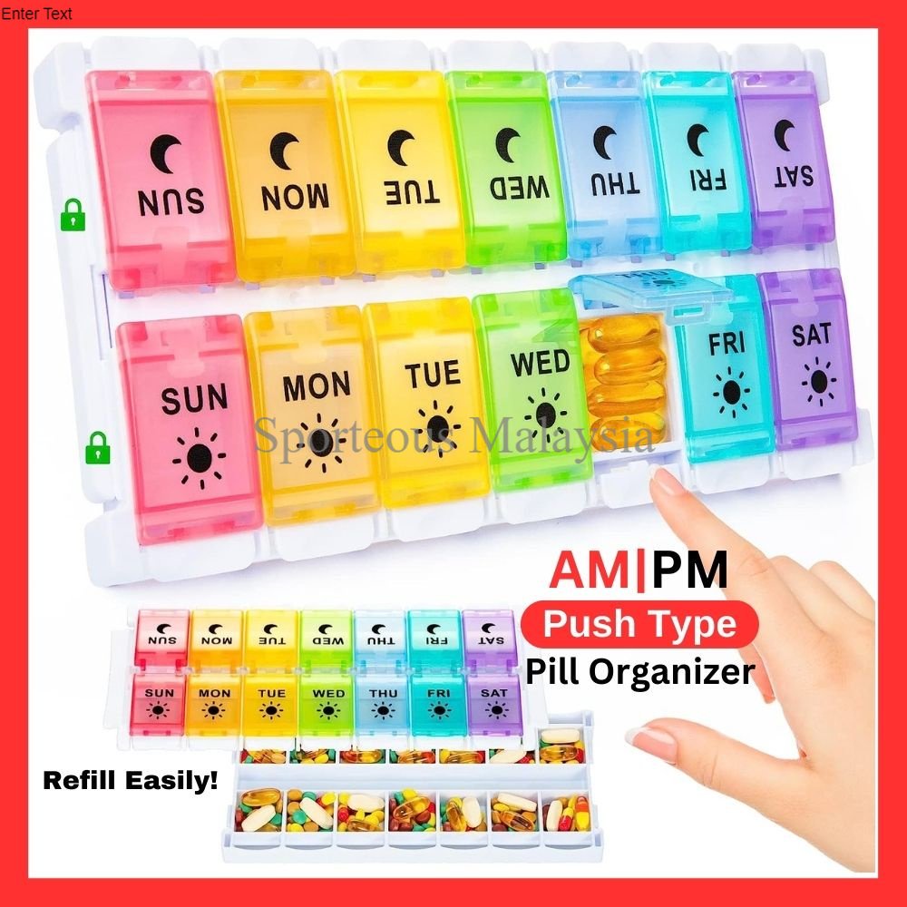 🇲🇾READY STOCK Push Type Weekly Pill Box Organizer 7 Day 2 Times a Day ...
