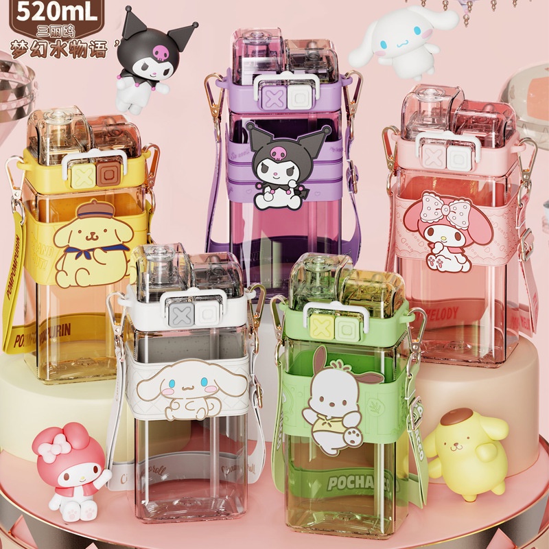 Kawaii Sanrio 520ml Tritan Straw Cups with Strap Double Drinking Water ...