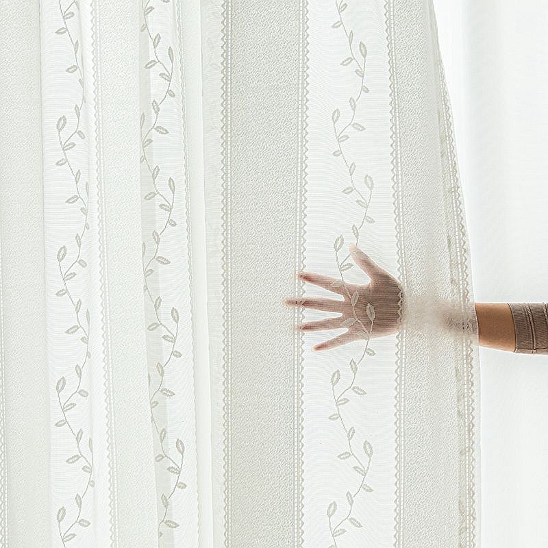 Vintage White Wisteria Embroidered Leaf Sheer Curtains for Living Room ...