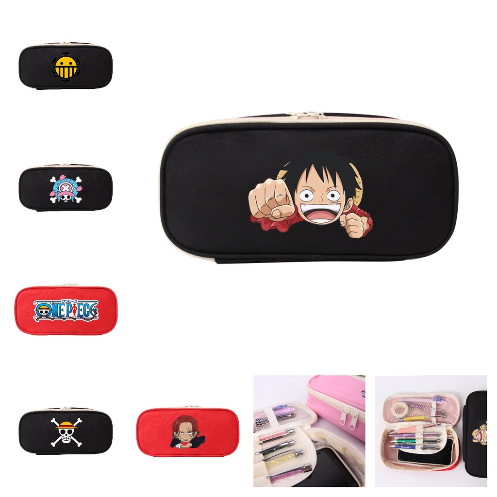 One Piece Pencil Case Bag Japan Anime Manga Black&Red Pencil Pouch Pen Holder Big Capacity Bag
