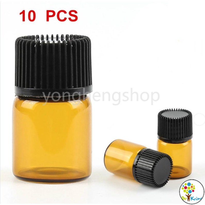 DK 10pcs 2ml/3ml Mini Amber Glass Essential Oil Reagents Refillable ...