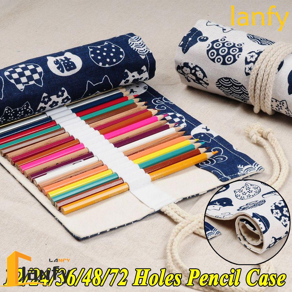 New 36/48/72 /12 Holes Canvas Wrap Roll Up Pencil Bag Pen Case