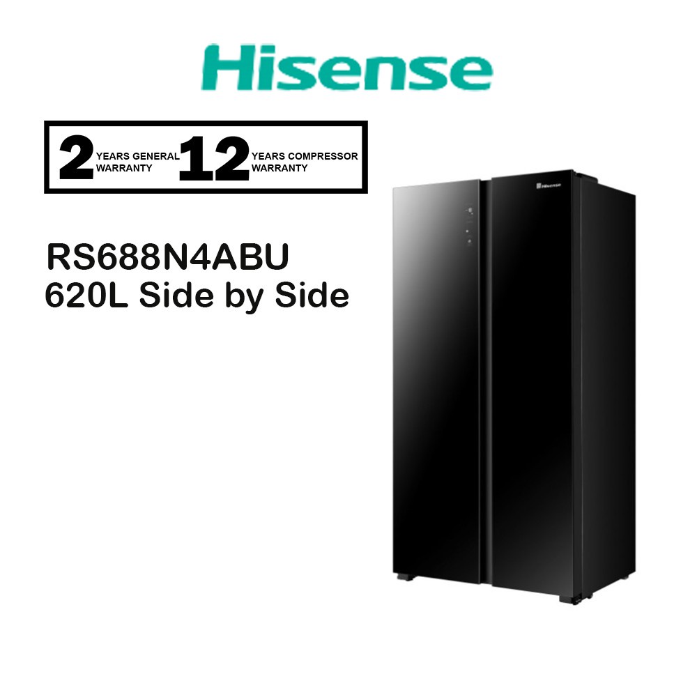 Hisense Side by Side Inverter Refrigerator Glass Door Fridge Black