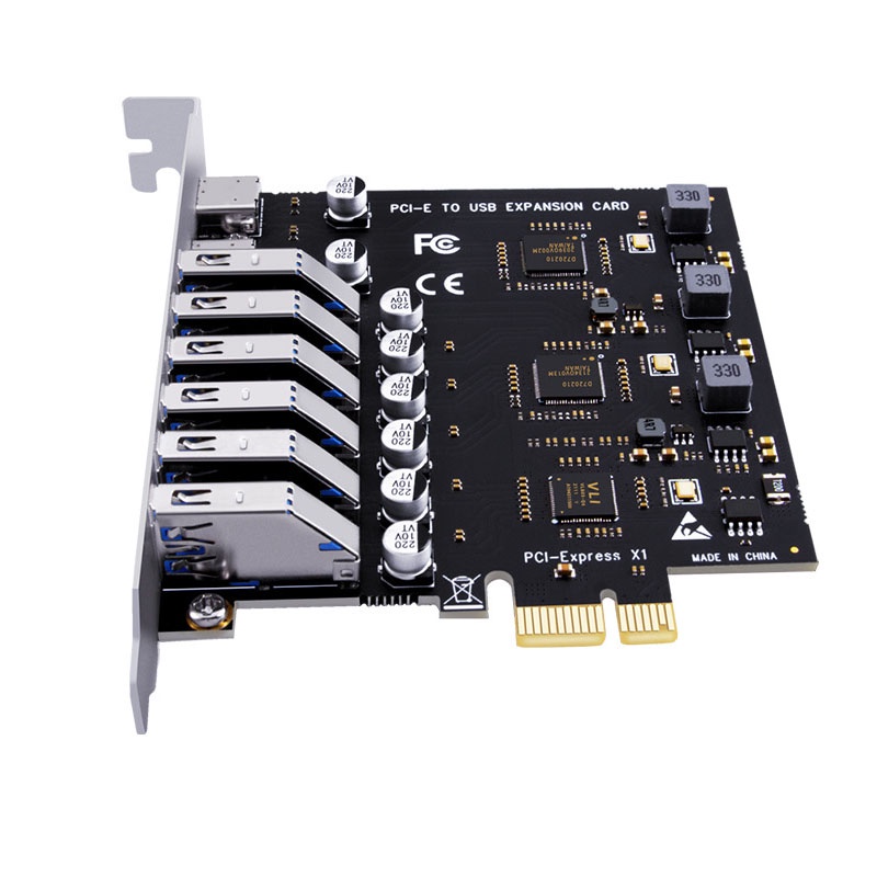 USB 3.2 Card PCIe X1 To USB Gen1 5Gbps 8 Port (6 USB A +2 Type C) Chip ...
