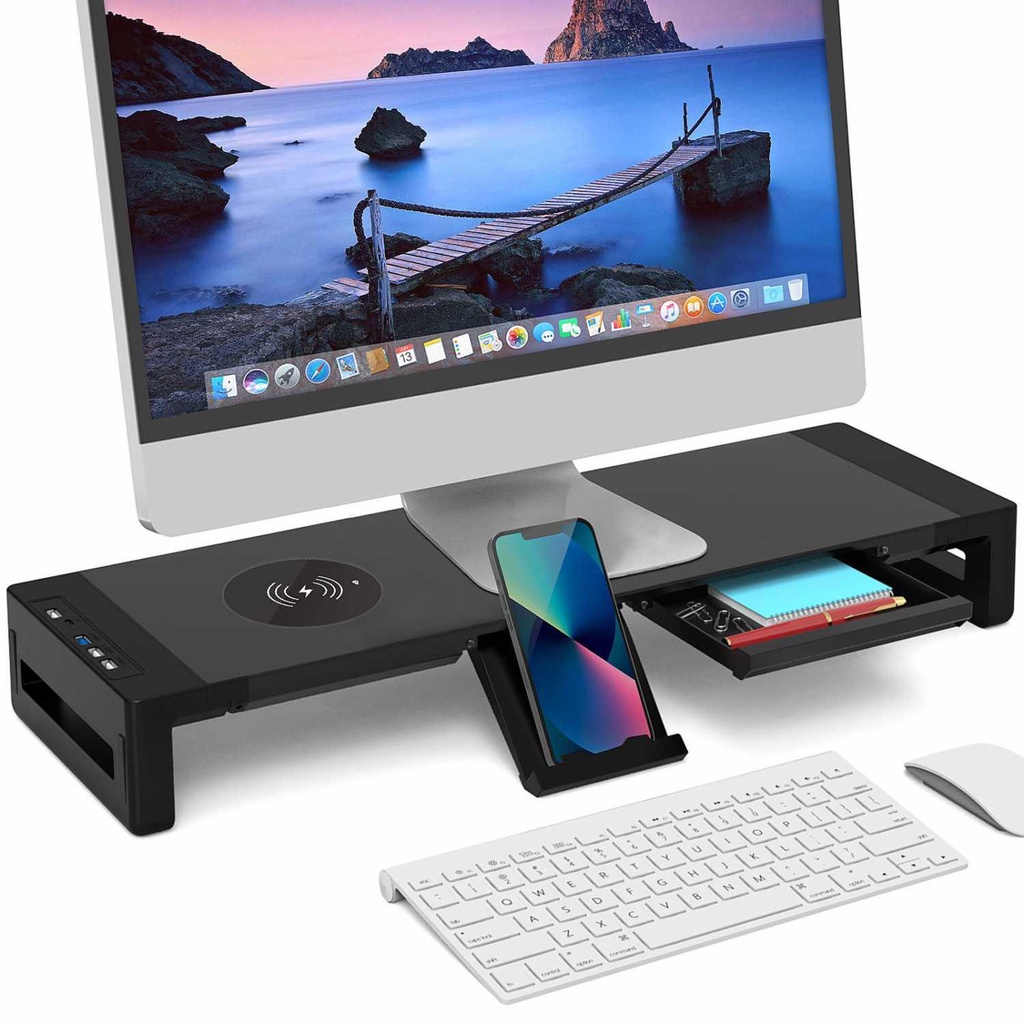 Mjh Laptop Desk Monitor Stand with Wireless Charging and USB Port 6052