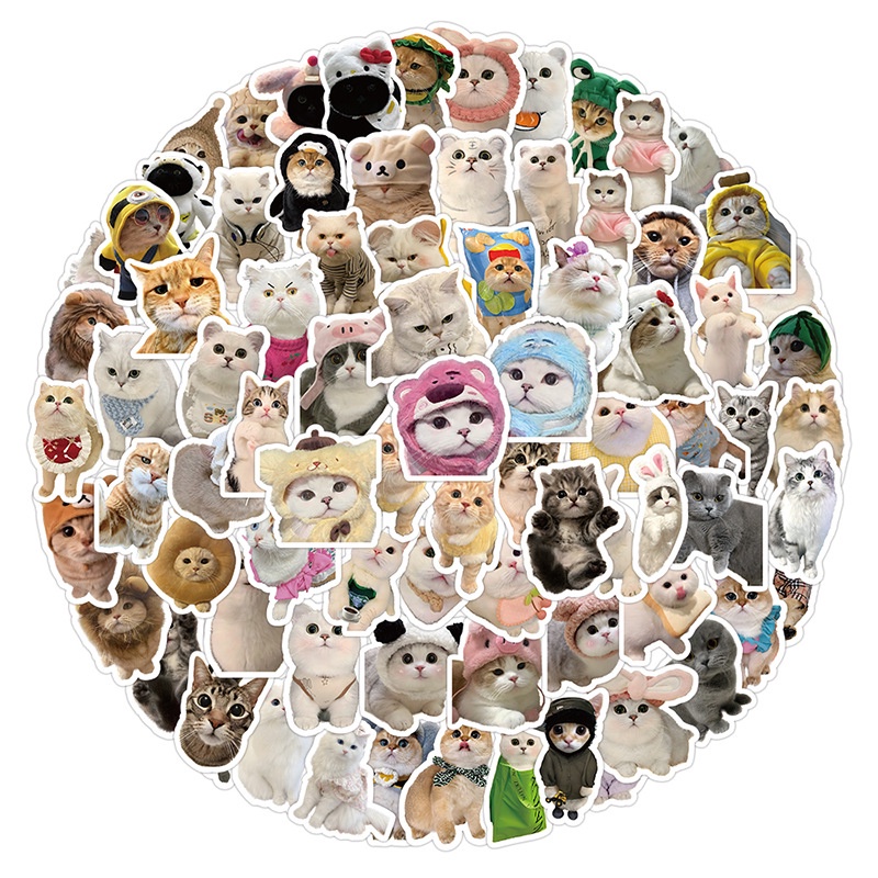 100PCS Cute Cartoon Realistic Cute Pet Kitten Waterproof Stickers For ...