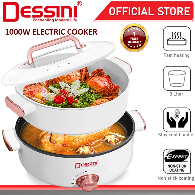 DESSINI ITALY Electric Cooker Steamboat Hot Pot Non Stick Frying Wok ...