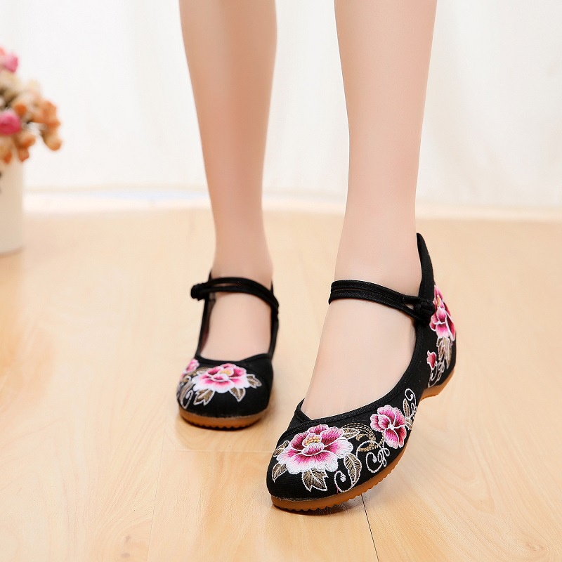 Casual Womens Floral Embroidery Ballet Flat Shoes Chinese Knot Mary ...