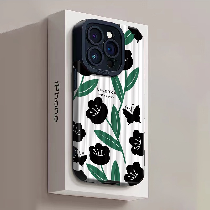 Ins tulip Flower small fresh Square Phone Case Silicone Leather Soft