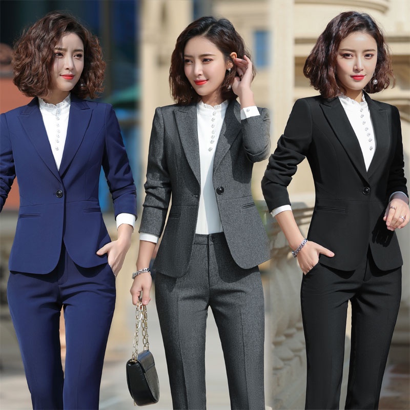 Long Sleeve Solid Color Women's Clothing Professional Wear Pants Suit Dress  Work Uniform Formal Hot Sale