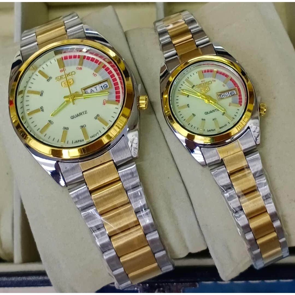 HOT SALE SEIKO 5 GOLD PREMIUM QUALITY STAINLESS STEEL COUPLE WATCH