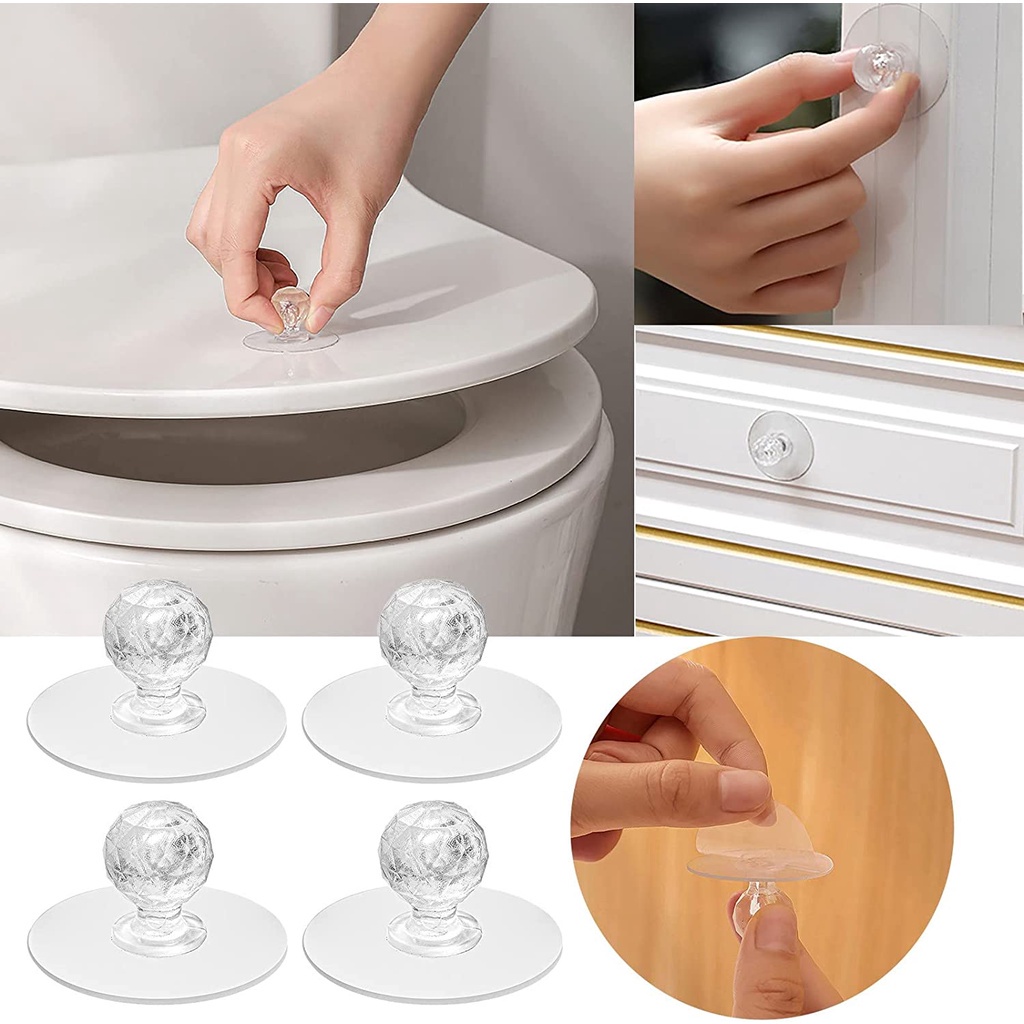 Transparent Crystal Diamond Shape Kitchen Cabinet Handle Self-adhesive ...