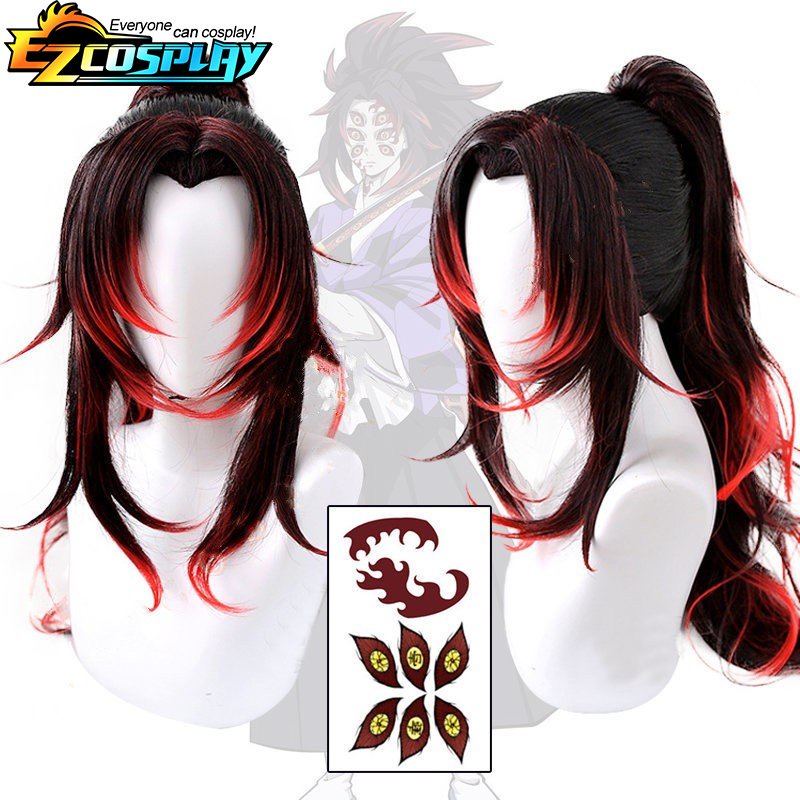 Anime Demon Slayer Kokushibo Cosplay Wig Upper Rank One Stickers Michikatsu Tsugikuni Kimetsu No