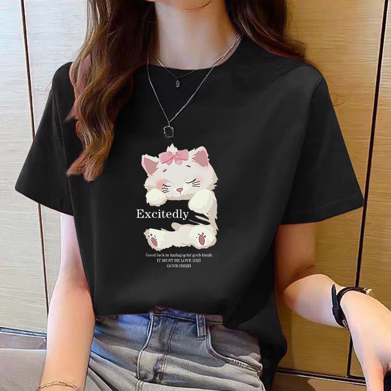 女生衣服黑色上衣女t恤韩版 t shirt women top short sleeve t shirts 2023 New Korean t ...