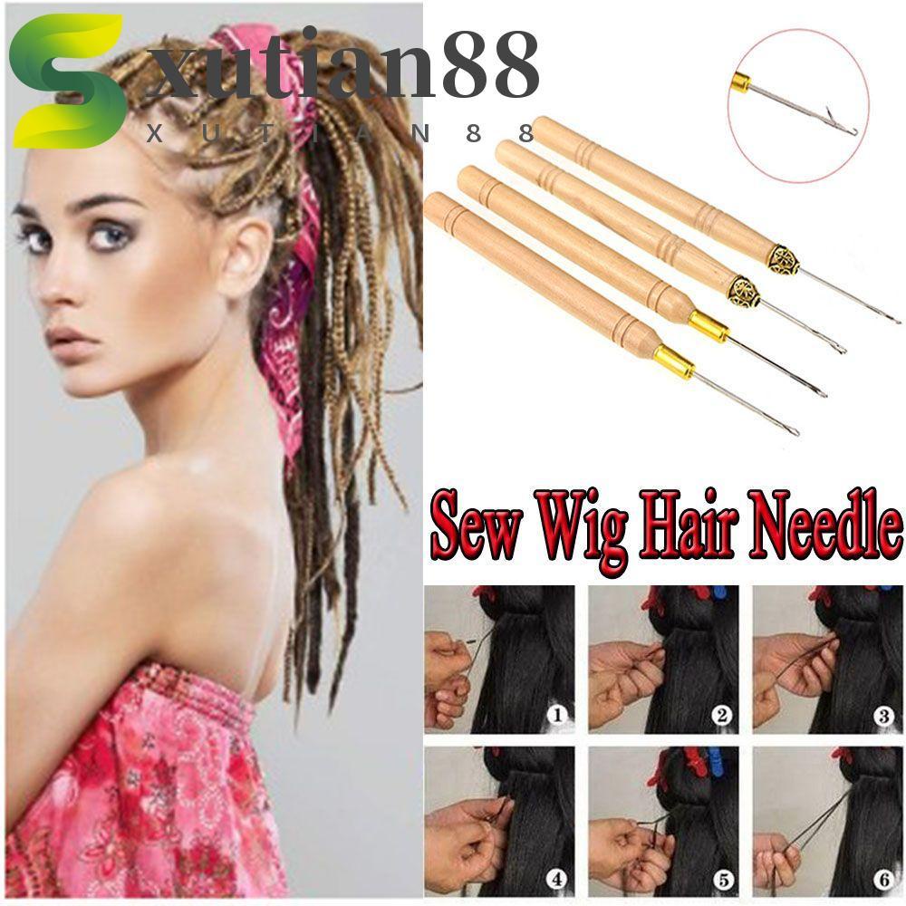 XUTIAN Wooden Handle Hook Needle Sewing Tools Sew Wig Hair Crochet Needle Hair Accessories
