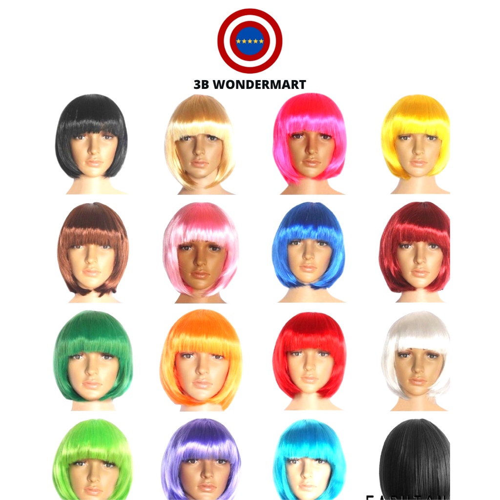 Women Lady Short Straight Hair Full Wigs Cosplay Party Bob Hair Wig