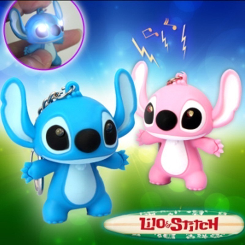 Disney Stitch Keychain Anime LED Keychain Flashlight with Sound Cartoon ...