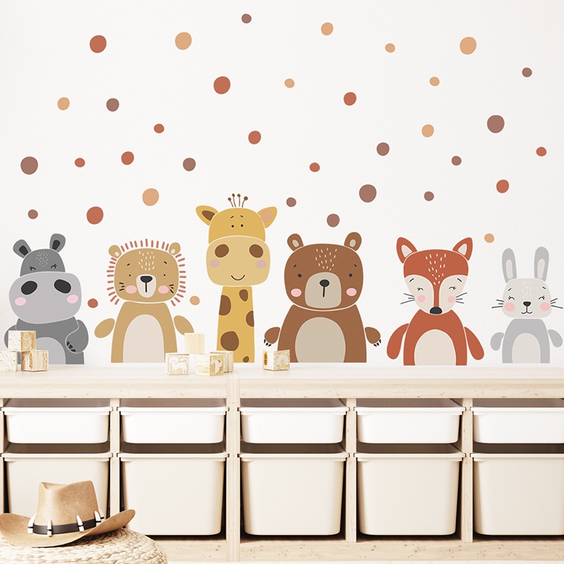 Cartoon Boho Baby Animals Bear Giraffe Wall Stickers for Kids Room Baby ...