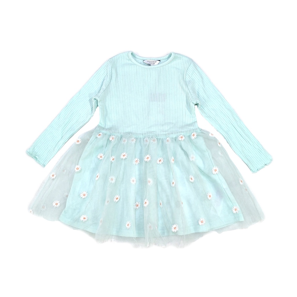 Primark kids girl tutu dress long sleeve light green dress little daisy