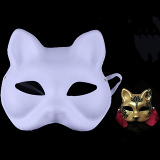 Japanese Mask Half Face Hand-painted Cat Fox Mask Anime Demon Slayer  Masquerade Halloween Festival Cosplay Prop