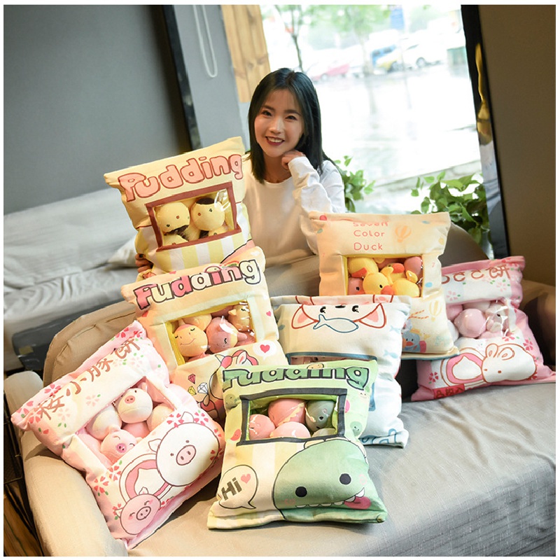 Birthday Gift for Girls Cute Rabbit Snack Net Red Plush Toys Pig Big Bag  Cat Pillow Doll