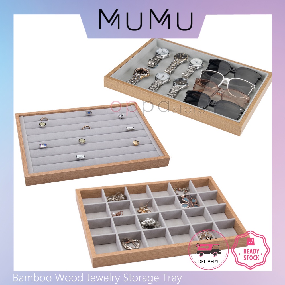 MUMU Style Bamboo Wood Jewelry Storage Tray Stackable Necklace Bracelet