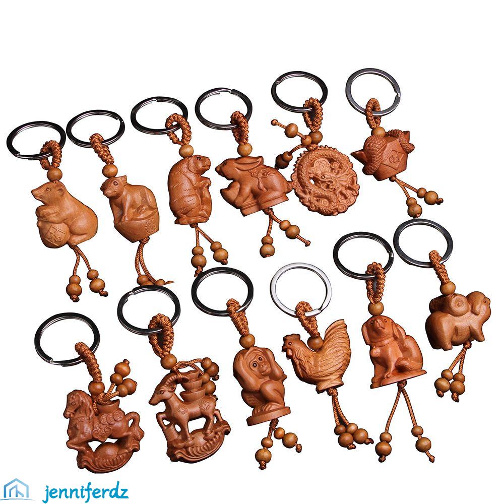 JENNIFERDZ Creative Chinese 12 Zodiac Snake Mahogany Keychain Animal ...