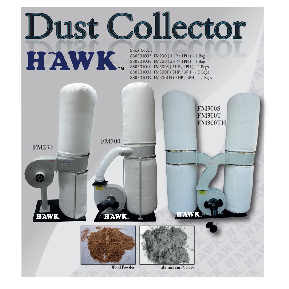 Hawk FM300 (2.0HP / 1.5kW) Single Bag Dust Collector Machine Shopee