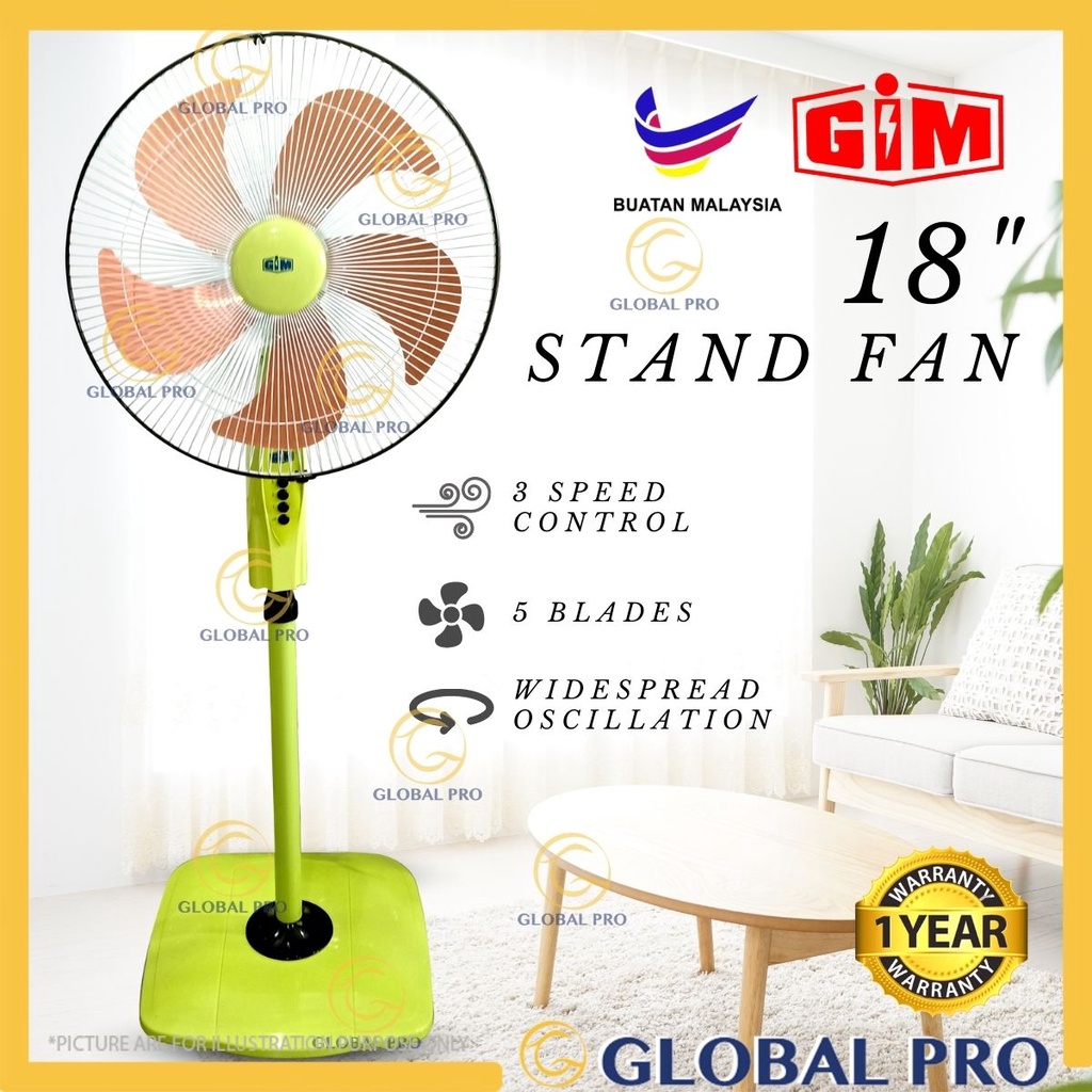 GIM SF-181 Kipas Stand Fan 18 Inch Standing Fan 90W 5 Blades 3 Speeds ...