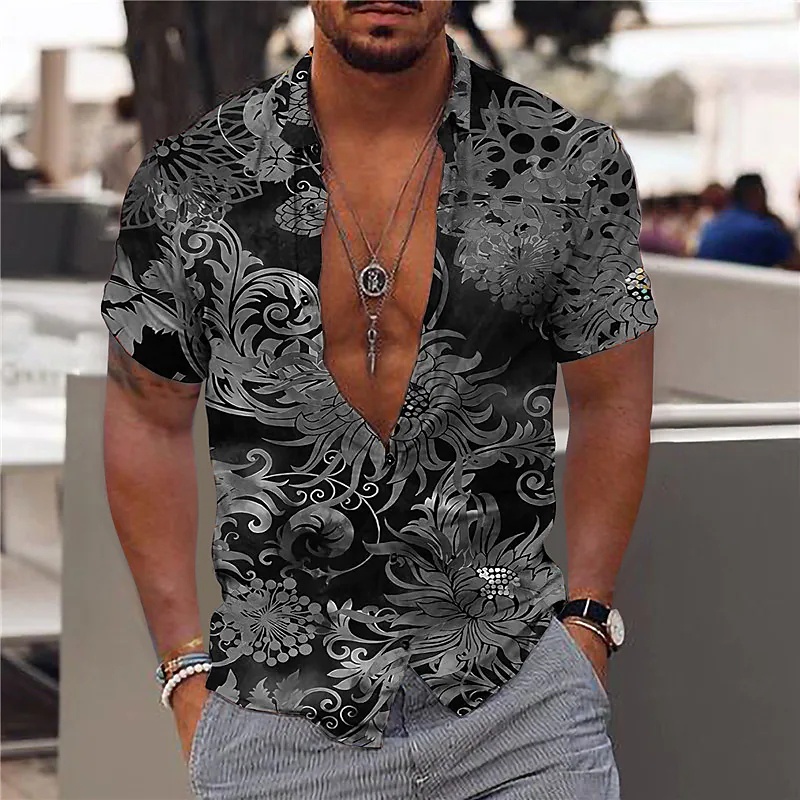 Men Hawaiian Flower Shirt, Dazn 3d Printed Shirt, Short-Sleeved Beach ...