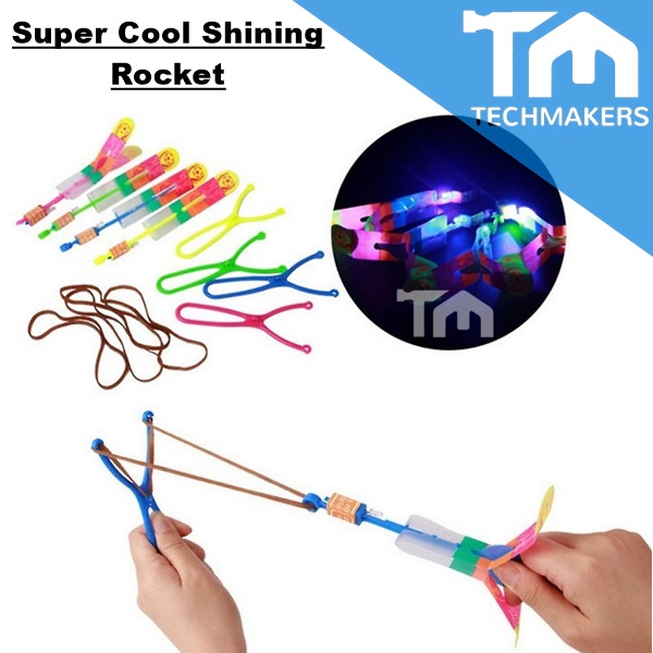 Outdoor Shining Rocket Flash LED Light Night Kid Glow Toys Shine Elastic Helicopter Rotating Toy Gift Rubber Band Shoot