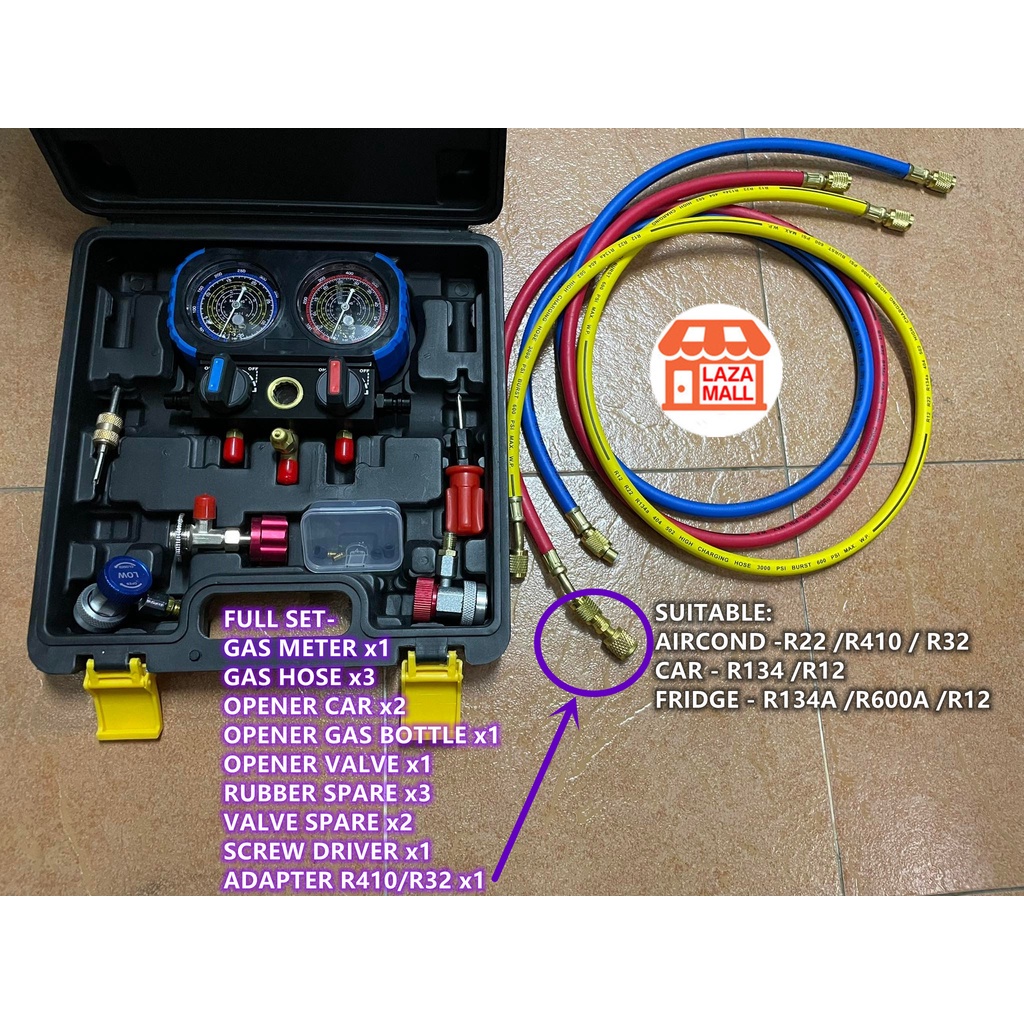 【FULL SET 】 MANIFOLD GAUGE SH-8003 GAS METER UNIVERSAL (AIRCOND / CAR ...