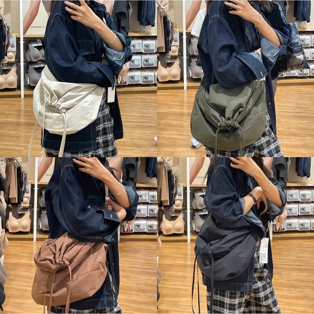 Drawstring Crossbody Shoulder Bag Student Nylon Bag Sling Bag Uniqlo