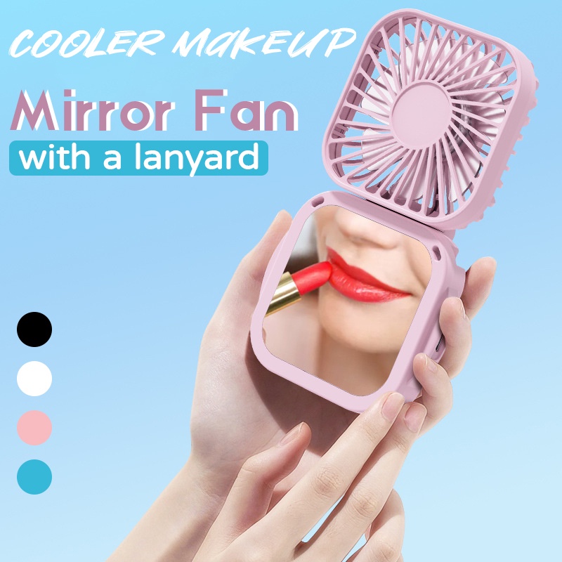 Mini Makeup Mirror Fan Hand-Free Hanging Neck Fans Quiet Portable ...