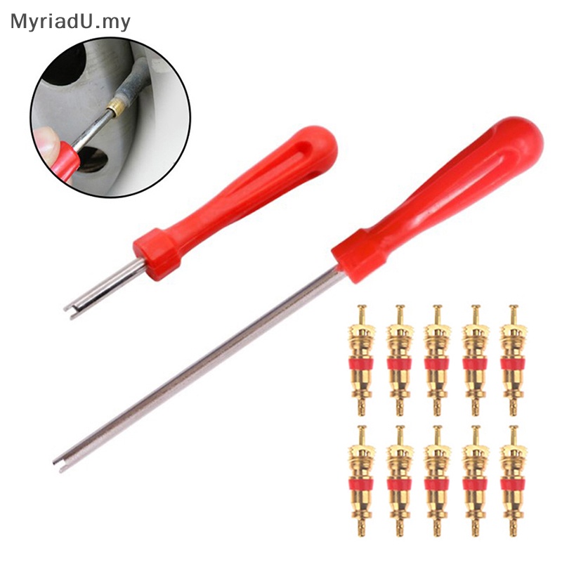 MyriadU Tire Valve Core Removal Tools Wrench Plastic Handle Iron Plated