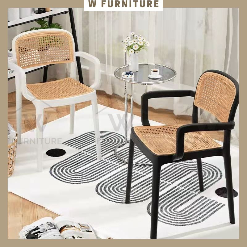 WFURNITURE Kerusi Rotan Armrest Rattan Chair Arm Chair PP Stackable ...